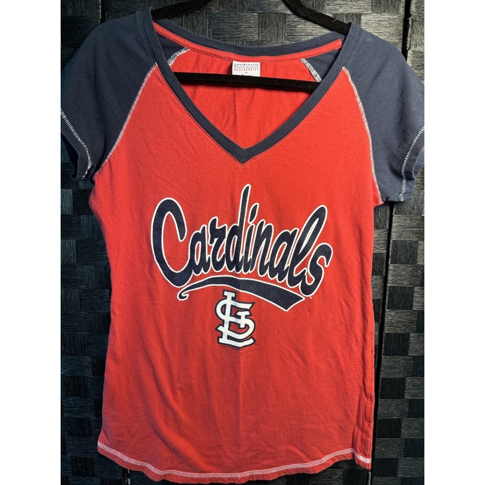 St. Louis Cardinals Womens Large Red Short Sleeve Raglan Sleeve V Neck - Picture 1 of 16